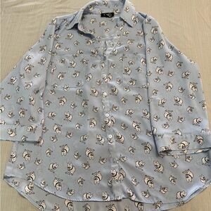 A. Byer Women's Long Sleeve Blouse Size Small Button Down Bulldogs Blue XL